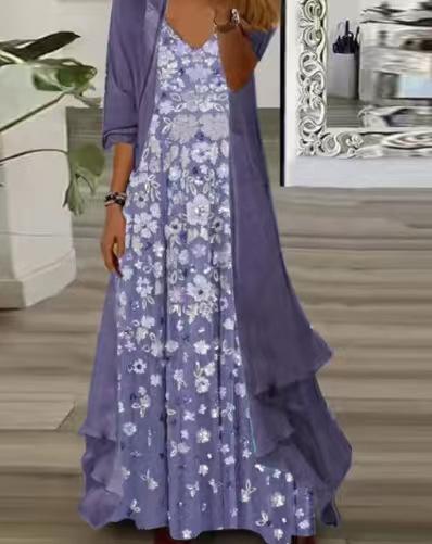 Abito estivo da donna con stampa per le vacanze, con bretelle, stile indiano, gonna svasata, set da due pezzi