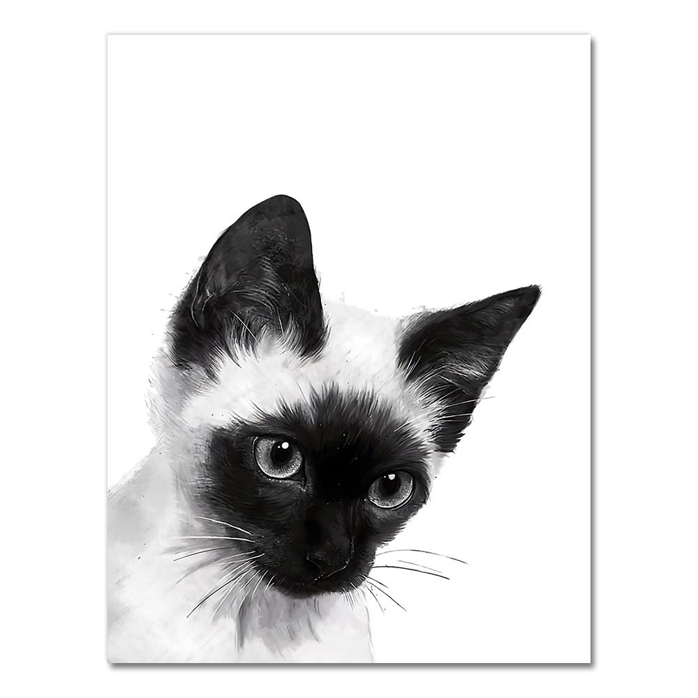 Funny Kitty Cat Black White Kids Nordic Posters And Prints Wall Art Canvas Painting Wall Pictures For Living Room Salon Decor