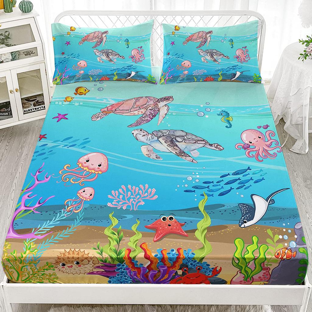 Ocean Turtle Pattern Sheet Three-Piece Digital Printing Bedding Sheet Three-Piece Children Adult