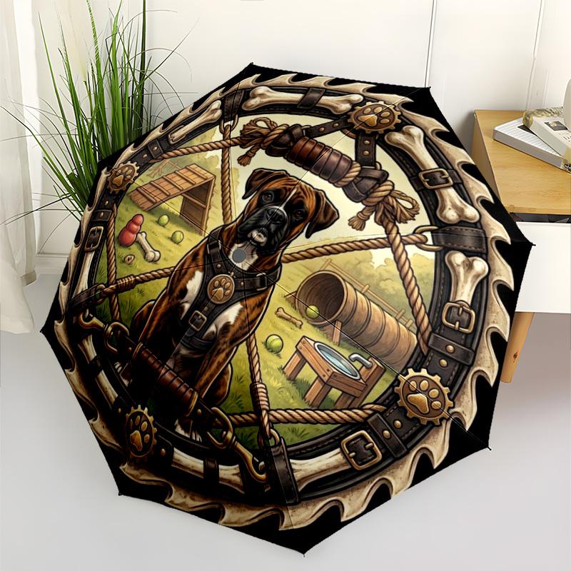 Dog Badge pattern umbrella, portable and foldable design, 8 ribs, a casual accessory for Halloween, Christmas, and birthday gifts.