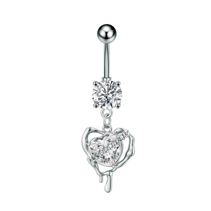 Butterfly Zircon Belly Button Rings Stainless Steel Heart Pendant Navel Piercing Barbell For Women Belly Ring Beach Jewelry