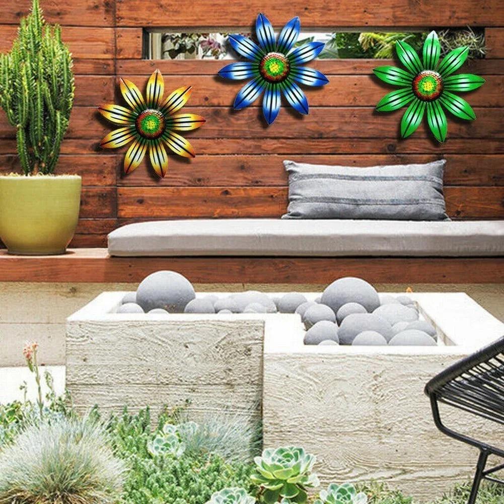 1pcs Metal Flower Wall Decor Art Sculpture Hanging Ornament Home Room Garden Courtyard Decoration
