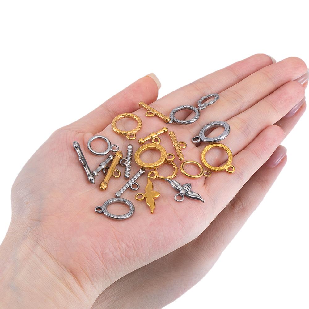 3setst Stainless Steel Embossed OT Toggle Clasp Hook Circle Rings Connectors DIY Necklaces Bracelets Accessories Jewelry Making