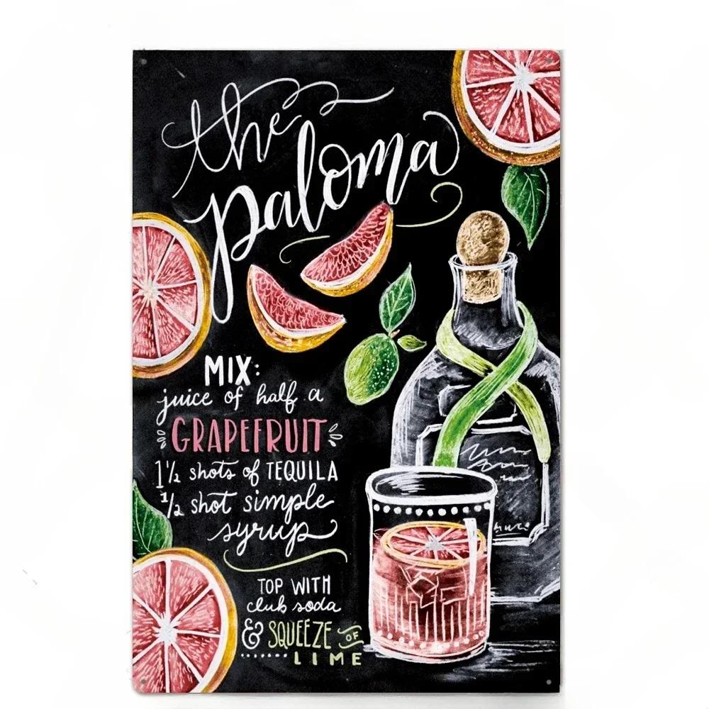 Cocktail Posters Decor Vintage Metal Tin Signs Plaque Metal Sign Wall Decor for Man Cave Bar Pub Club