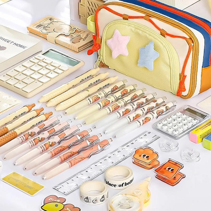 Cute Multi Layer Large Capacity Pencil Case for Kids Girl Five Point Star Stationery Organizer Students Portable Pen Bag