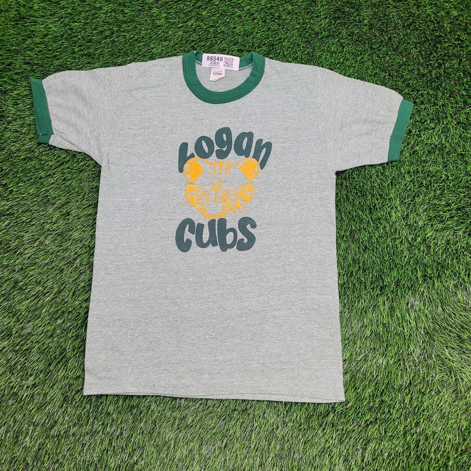 Vintage 80s Logan Cubs Ringer Shirt Small 17x25 Green XL