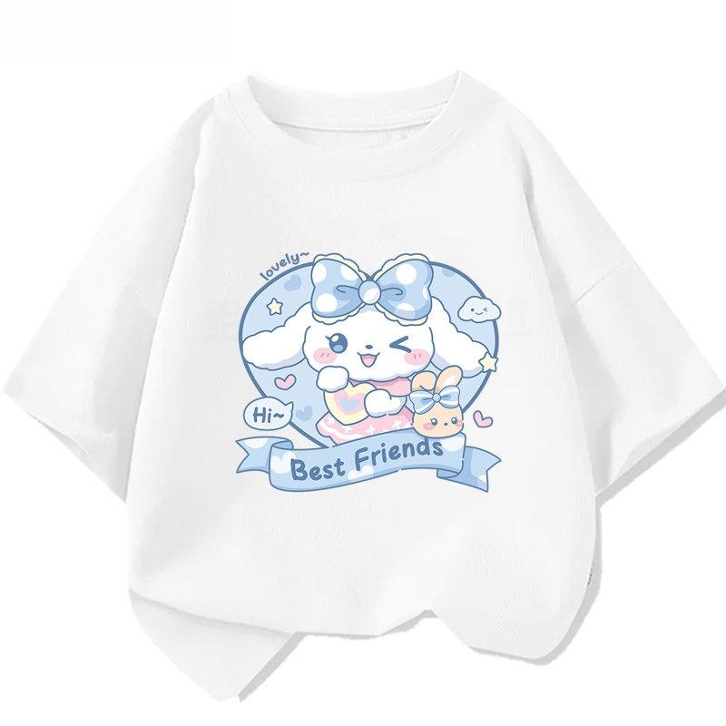 Summer 2026 New Childrens Tshirt Cinnamoroll Graffiti Cartoon Print Pure Cotton Breathable Parentchild Fashion Short Sleeve