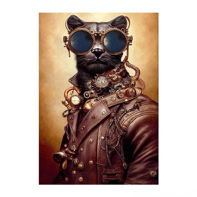 Steampunk Cat Wolf Astronaut Rabbit Poster Art Canvas Painting Retro Funny Animal Tiger Gorilla Poster Living Room Home Decor