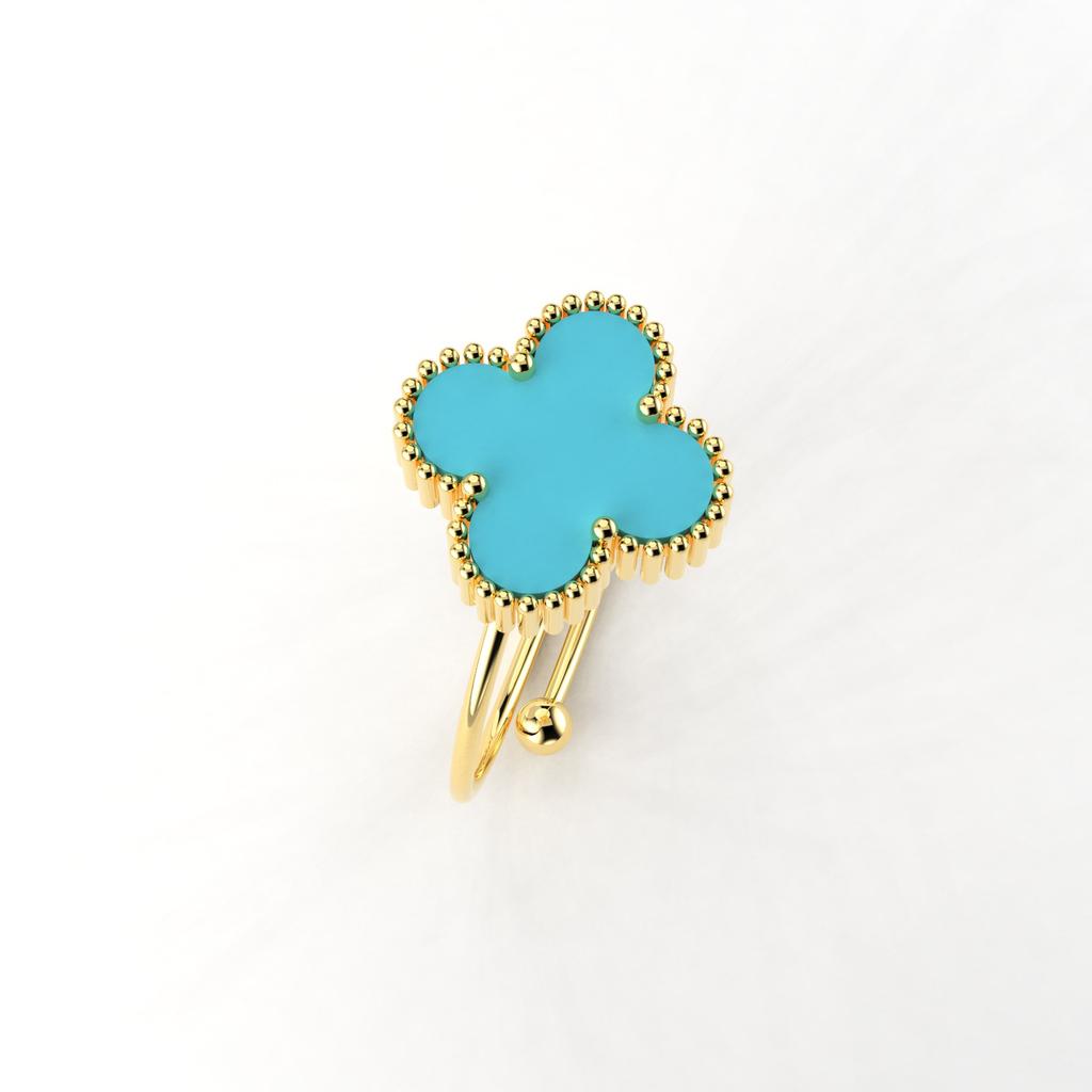 Petal Four-leaf Clover Titanium Steel Mother-of-pearl Ring Female Adjustable Finger Ring Niche Small Fresh Small Design Index Finger Ring
