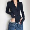 Sexy Blazer Collar Double-breasted Jumpsuit Slim Fit Black Outerwear Women