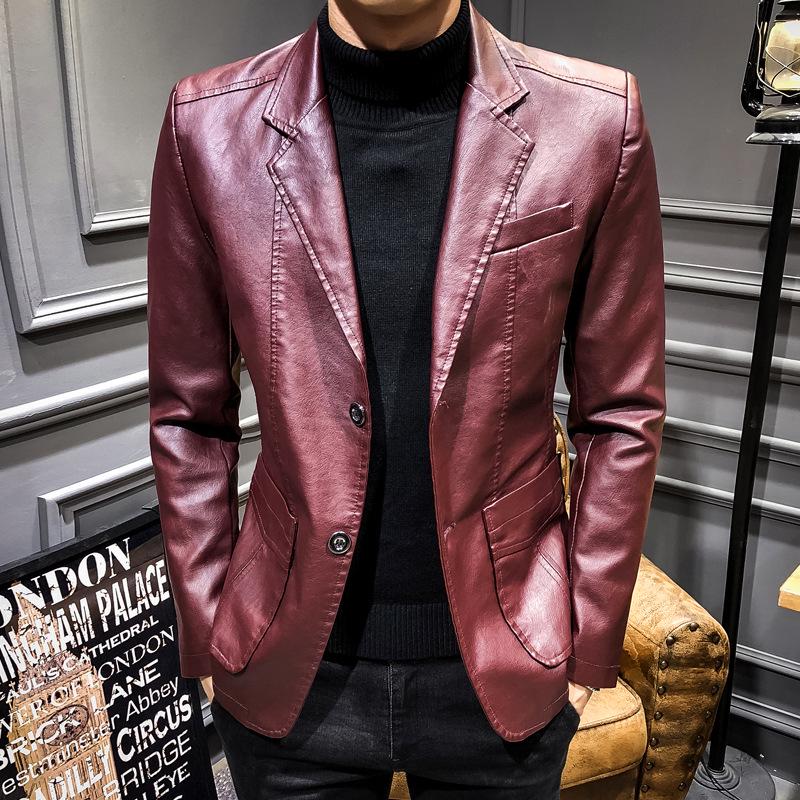 Leather Jacket Men's Autumn Men's New Thin Korean Style Slim Leather Suit PU Leather Jacket Suit Men's Jacket