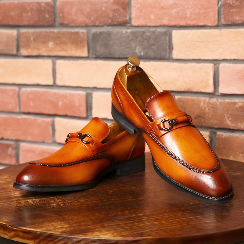Men'S Shoes One-Pedal Leather Shoes Men'S Metal Buckle Men'S Dress Shoes Brushed Polished Handmade Shoes First Layer Cowhide Shoes