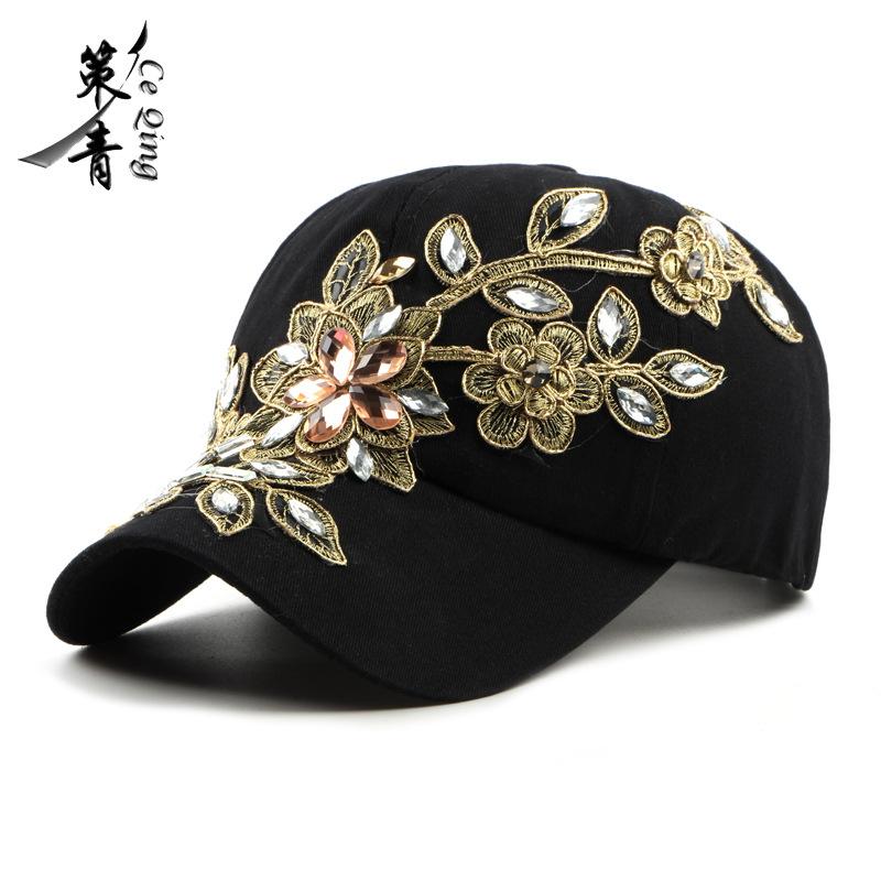 Женская хлопковая шляпа ручной работы с ромбовидной золотой проволокой, бейсболка, повседневная уличная кепка, женская мода Adjustable чёрный