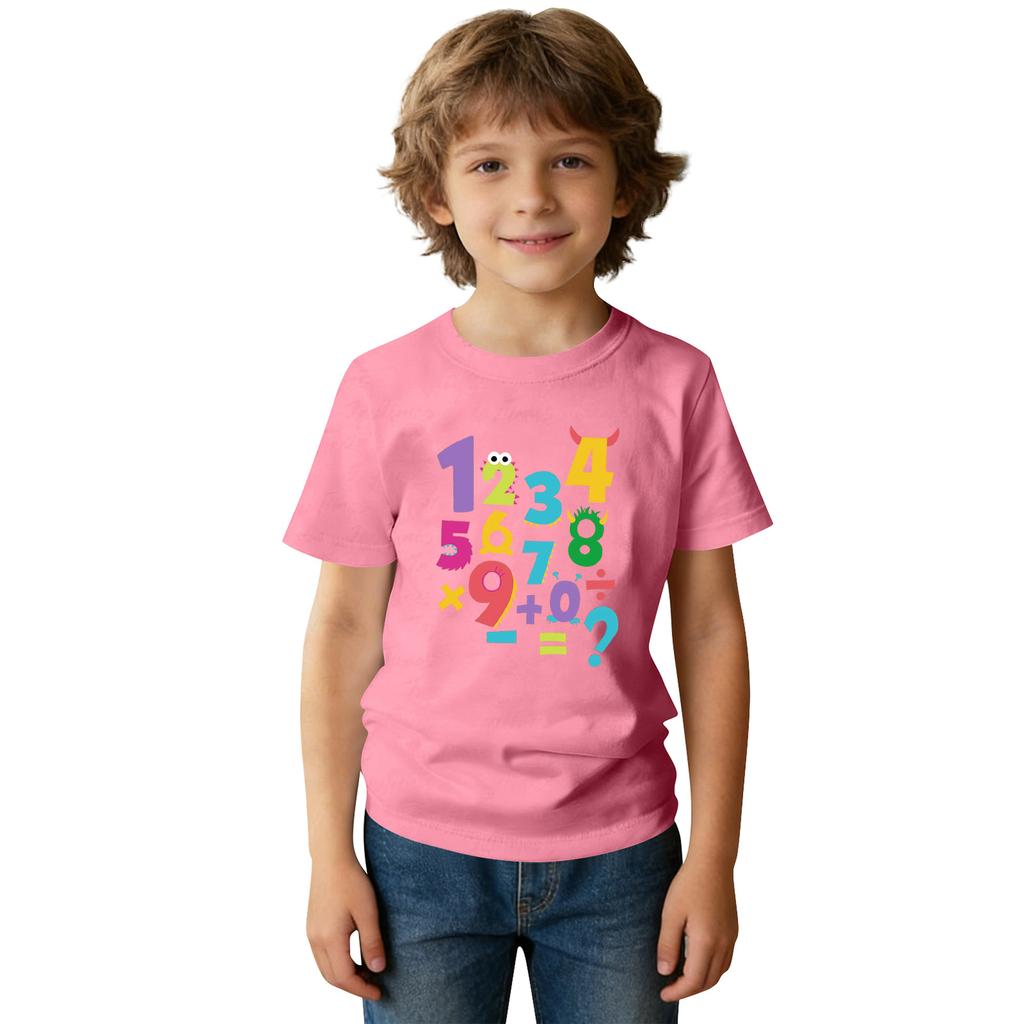 Fashionable Round Neck Short Sleeve Work Clothes Printed Tops For KID Summer Tops