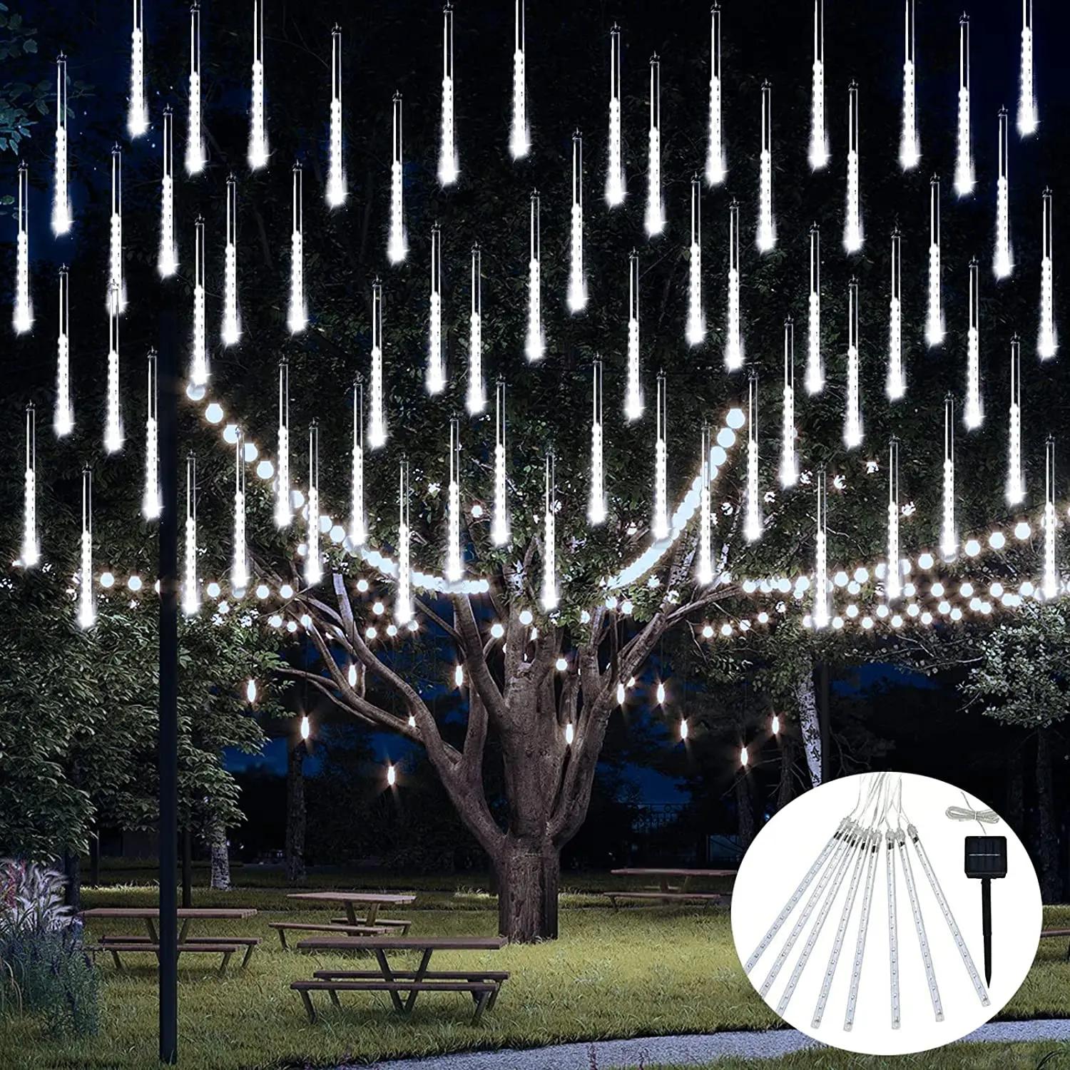 Solar Meteor Shower Lights Outdoor Meteor Lights 10Tubes Waterproof LED Falling Raindrop Christmas Halloween Fairy String Lights 50cm 8 tube