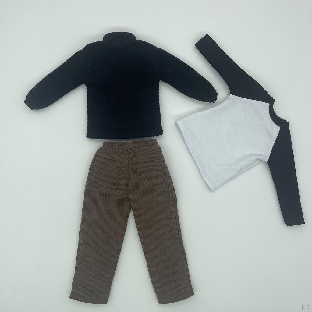 3 Pieces 1/6 Male Fleece Jacket and T Shirt Pants Costume for 12 inch Figures Dress up