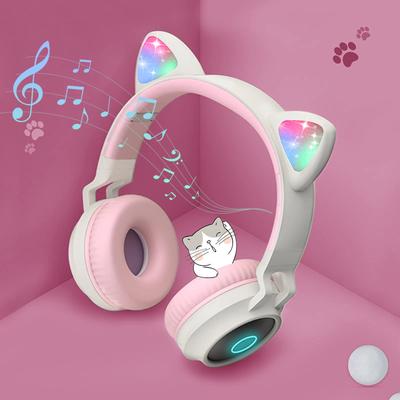 Cat Ear Headphones, Bluetooth Headphones, Foldable, Bluetooth 5.0, with LED Lights, Rainbow Color Changing, Built-in Microphone, TF Card Slot, Soft, C