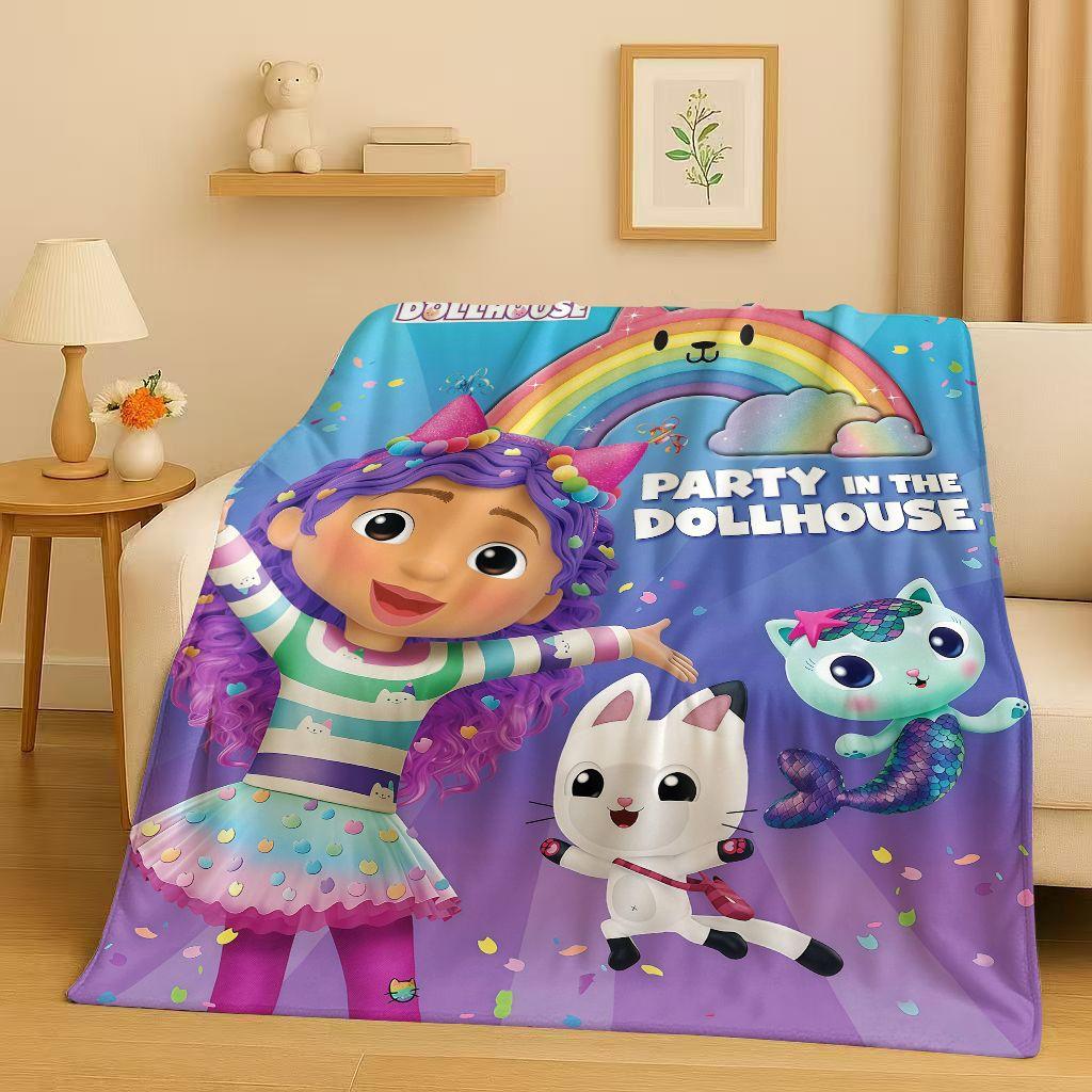 HD Niedliches Gabi's Puppenhaus Cartoon Flanelldecke, Ultra Weiche Warme Plüschdecke für Zuhause Schlafzimmer Bett Sofa Abdeckung Picknick Mädchen Geschenk