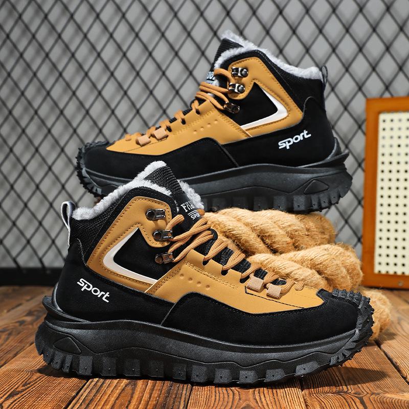 Plus-Size Men's Fleece-Lined High-Top Winter Snow Boots, Non-Slip, Wear-Resistant Martin Style.