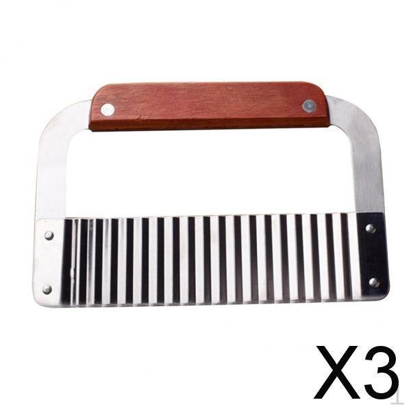 3x Hardwood Handle Stainless Steel Wavy Slicer Wax Vegetable Soap Cutter