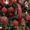 12Pcs 8cm Big Christmas Tree Balls Ornament Glitter White Red Xmas Tree Hanging Pendant Decoration For Home 2025 New Year Gift