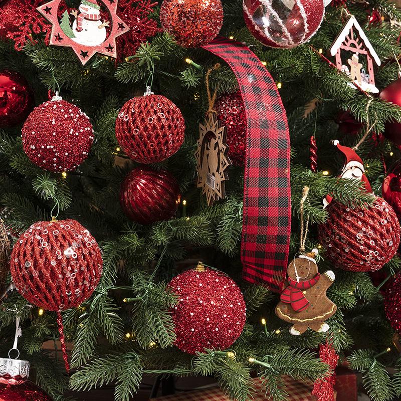 12Pcs 8cm Big Christmas Tree Balls Ornament Glitter White Red Xmas Tree Hanging Pendant Decoration For Home 2025 New Year Gift