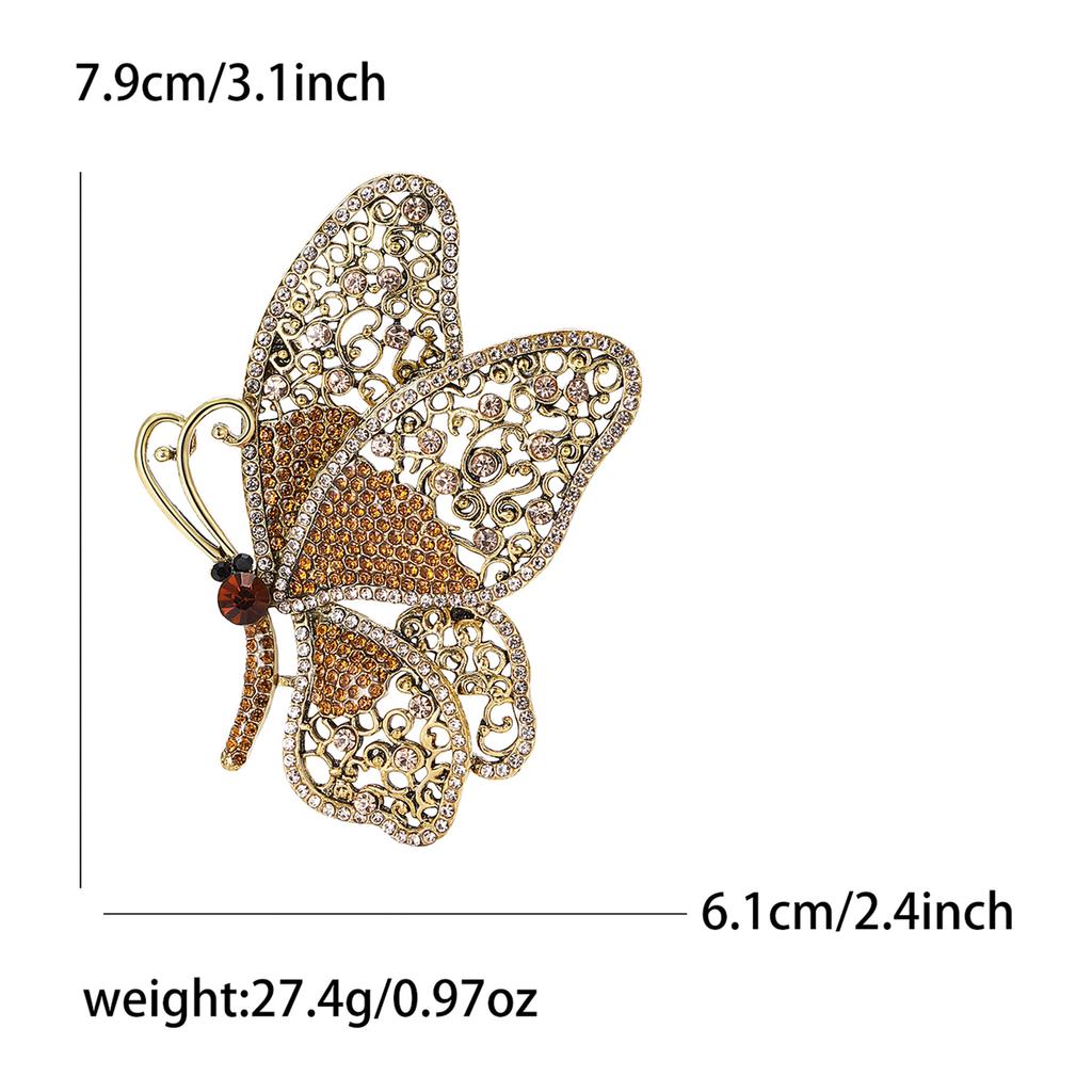 Vintage Alloy Rhinestone Big Butterfly Brooch Exquisite Fashion Women'S Suit Cardigan Corsage Ornament Pin