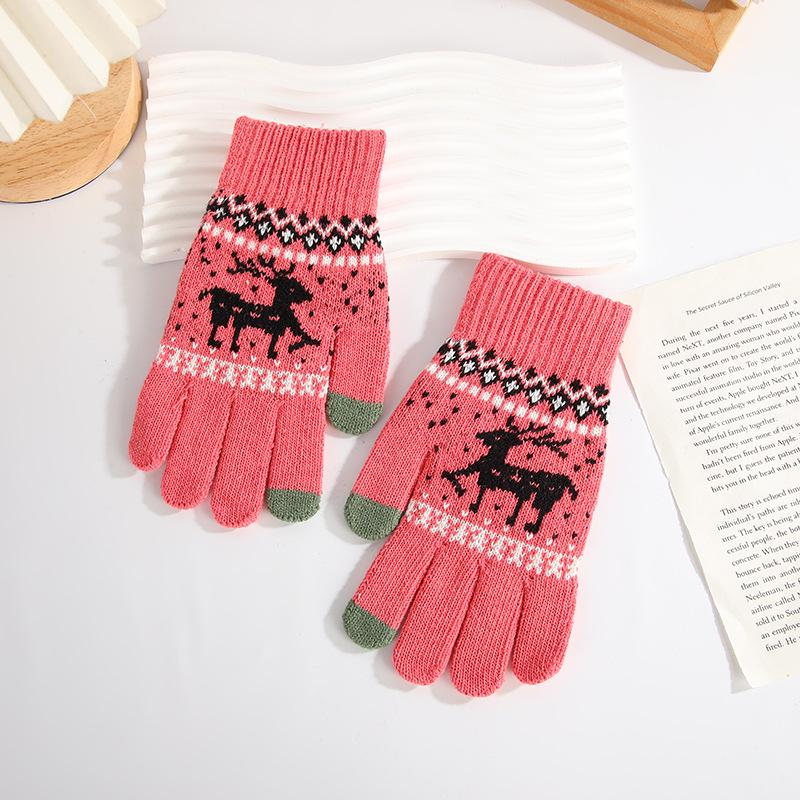 

Рождественские вязаные перчатки с изображением лося, осенние и зимние теплые перчатки с утолщенным бархатом, модные и изысканные перчатки для пары, рождественский подарок 21.5cm