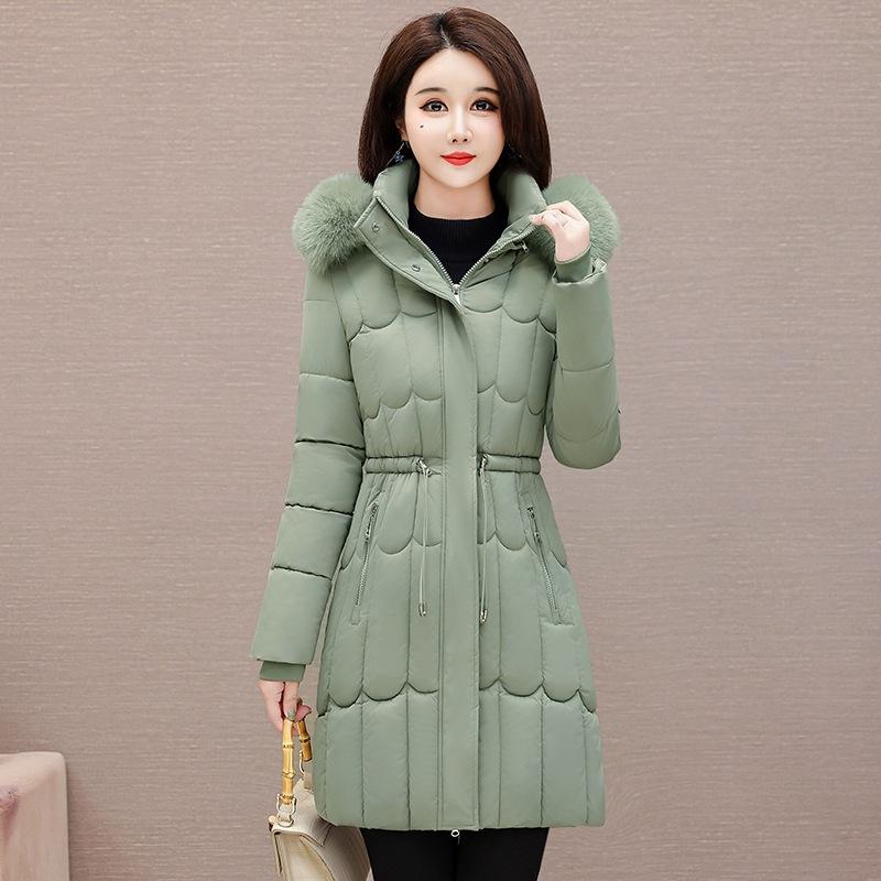 European and American winter cotton-padded women's new medium and long waist thickened cotton-padded jacket new cotton-padded coat big fur collar jack