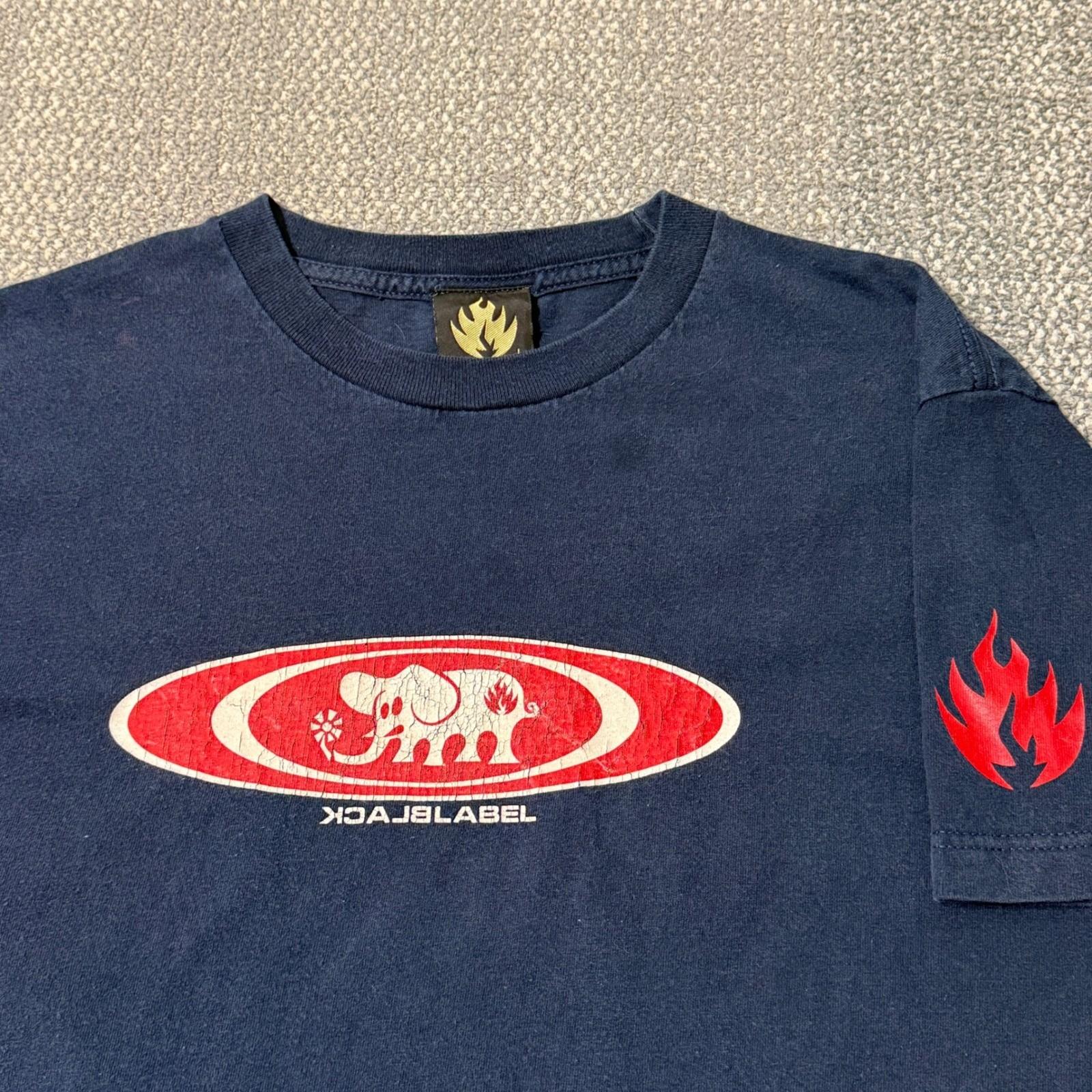 Vintage Black Label Skateboards Elephant Flame Tee Navy Blue Skater Grunge Large L