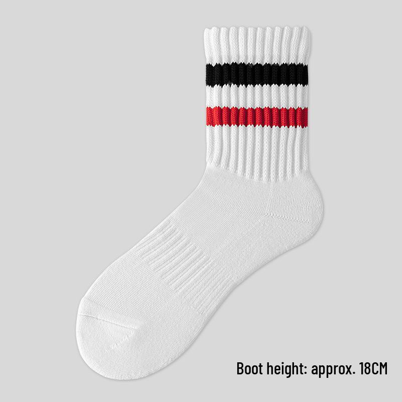 Herren Verdickte Baumwoll-Mittelschaftsocken - Gestreift, Schweißabsorbierend, Ideal für Herbst-/Wintersport und College-Stil.