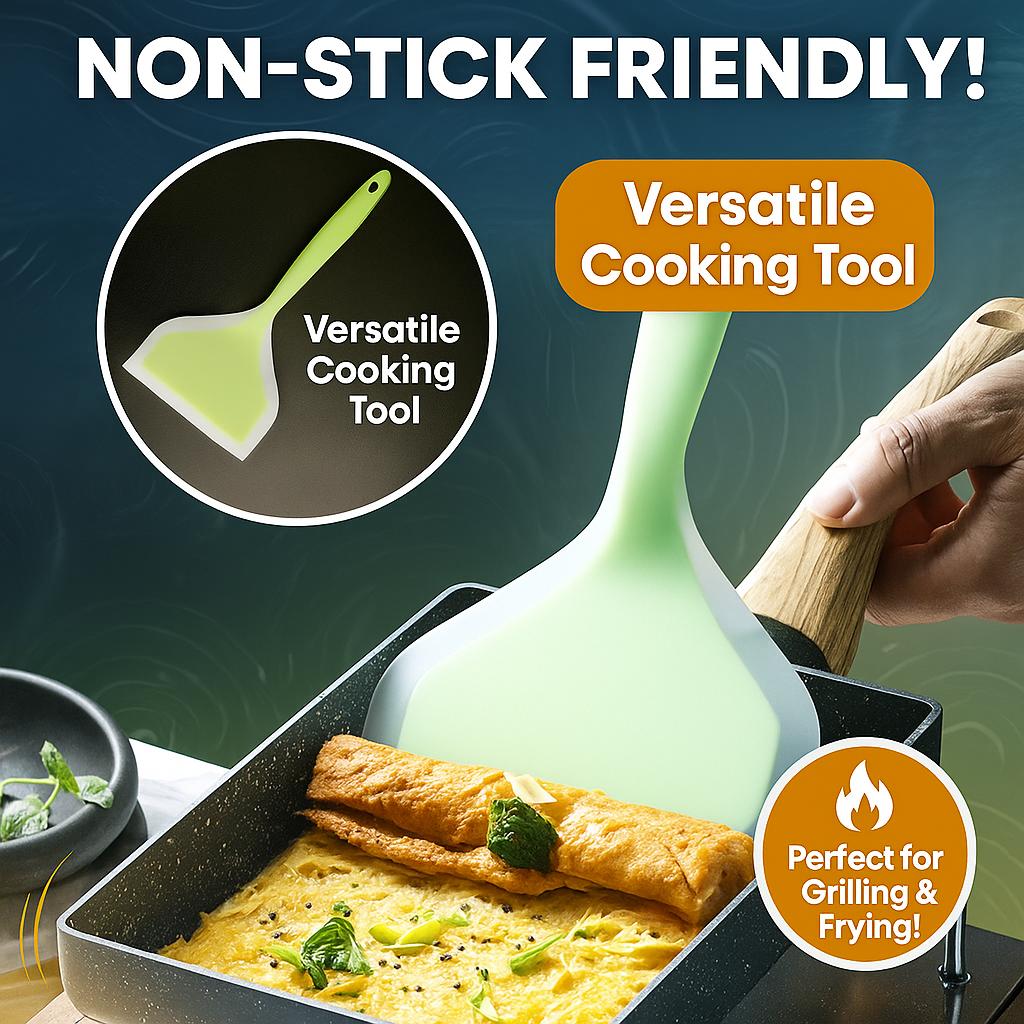 Silikonová špachtle na nepřilnavou pánev, železná deska, na grilovaný steak, špachtle na smažení a grilování pizzy se širokými ústy, nástroj na ruční uchopení palačinek