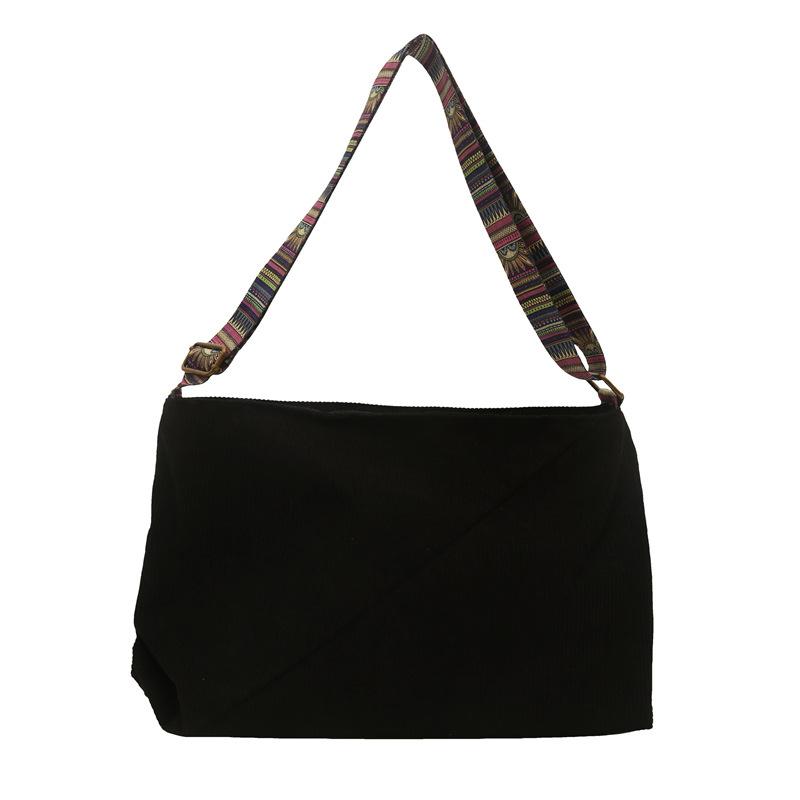 Corduroy Bag Female Student Commuter Bag Wide Shoulder Strap Stylish Large Capacity One Shoulder Messenger Tote Bag