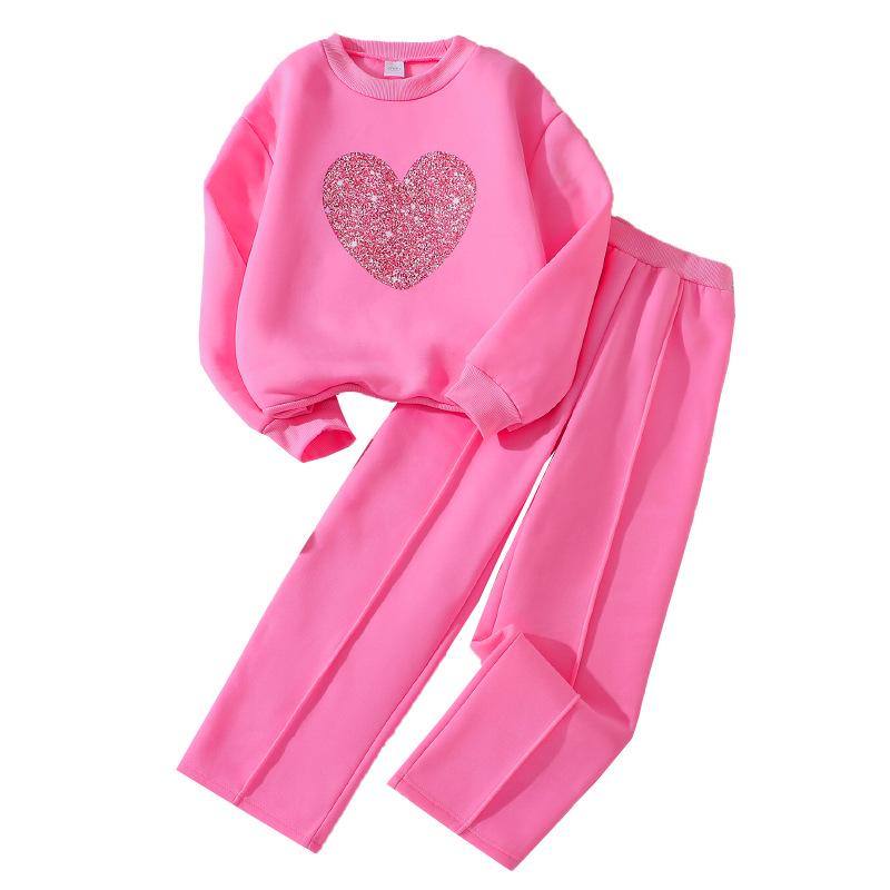 Girls' Fleece-Lined Spring Hoodie & Wide-Leg Pants Two-Piece Set 2025