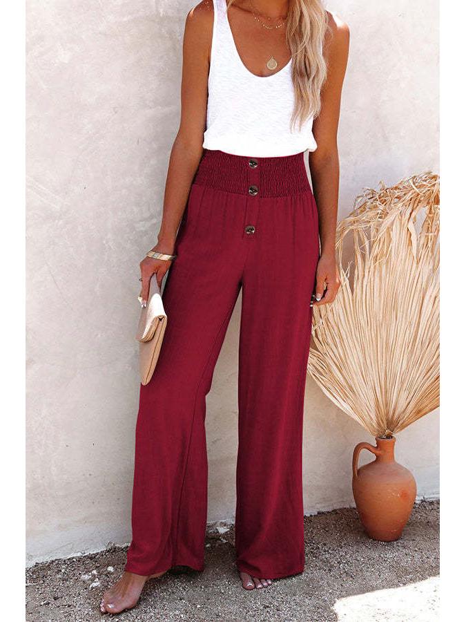 

2026 Women s Spring/Summer Cotton Linen Wide-Leg Elastic Pants - European/American Style M бордовый