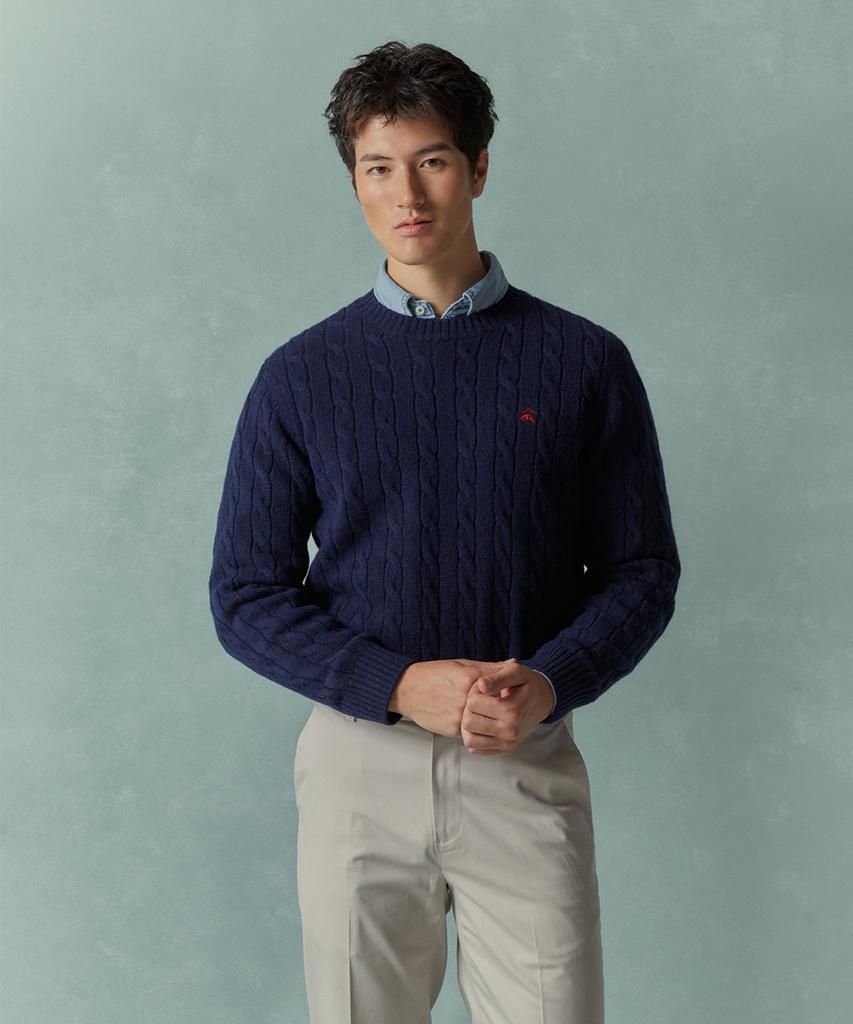BROOKS BROTHERS Shetland Cable Pullover Sweater (Navy) (Bbwrmog421)