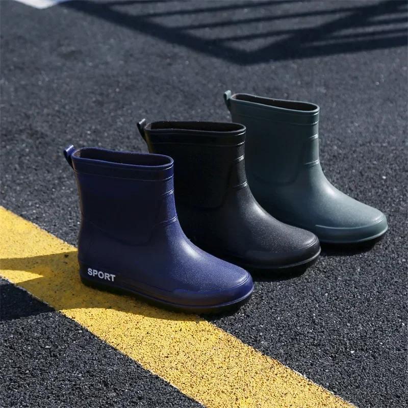 Fashion Men Rain Shoes, Waterproof and Non Slip, Outdoor Fishing, Kitchen Work Rubber Shoes, Wear-resistant Water Shoes Sneaker