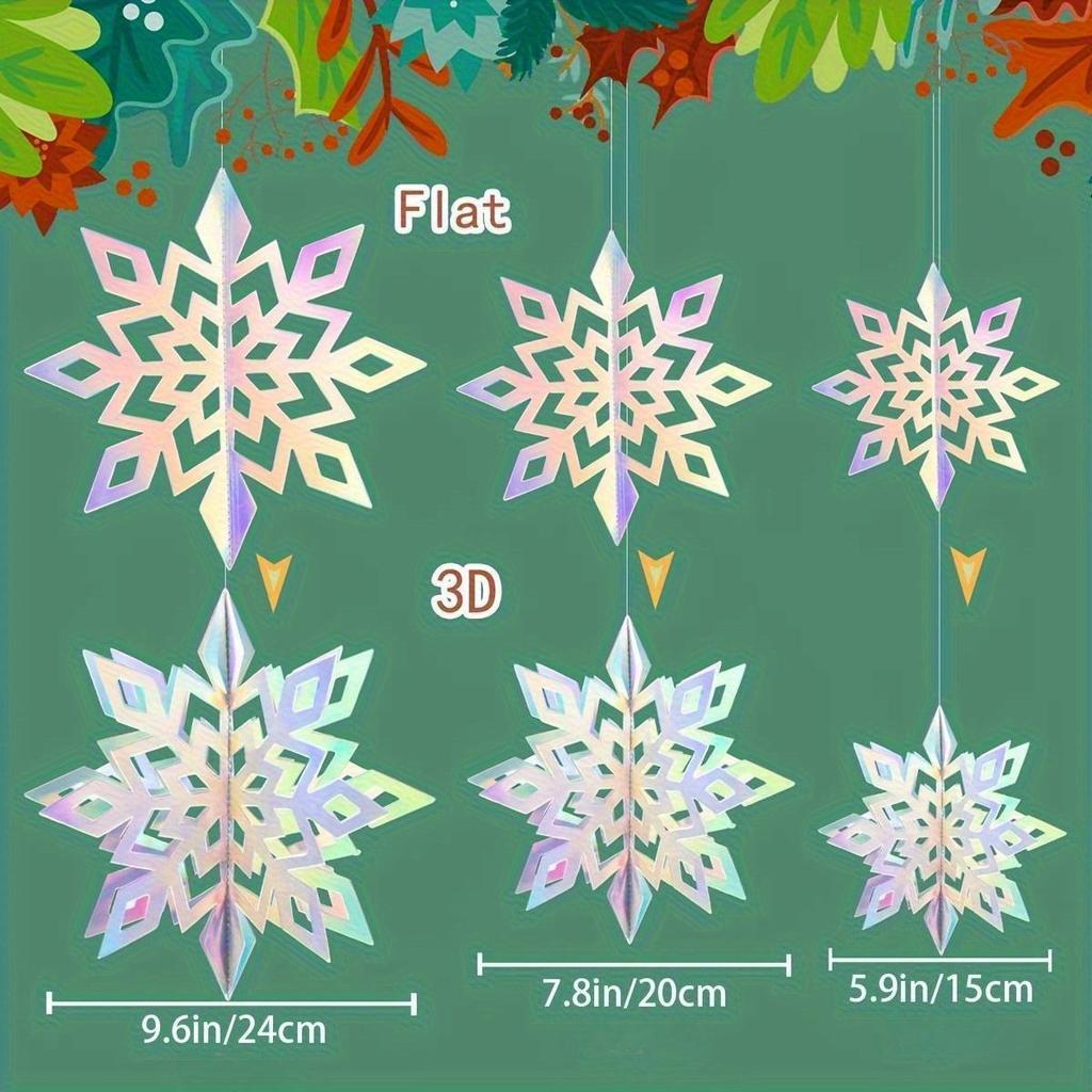 6/12/18pcs Iridescent 3D Paper Snowflake Garland Christmas decorations Winter Wonderland Frozen Themed Party Hanging Decorations