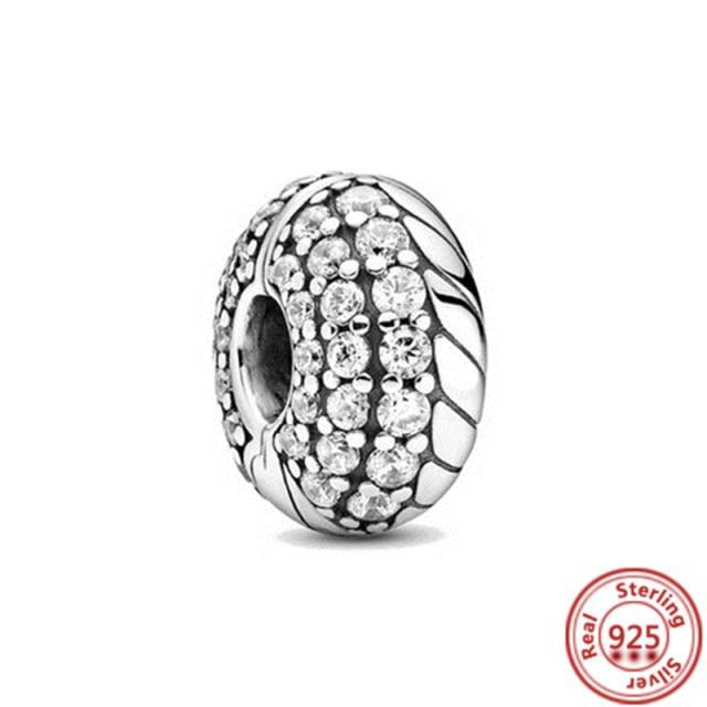 925 Sterling Silver Heart Circular Animal Beads Original  Charm Bracelet For Women DIY Fashion Silver 925 Jewelry Making