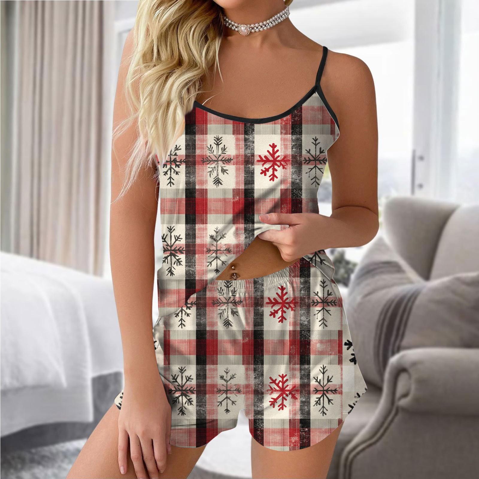 

Женский модный рождественский комплект с принтом без рукавов, топ, шорты и пижама XL розовый