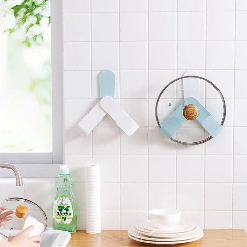 1 PCs Pot Lid Holder Adjustable Wall-Mounted Home Kitchen Storage Organizer Rotatable Hooks Pan Cover Rack