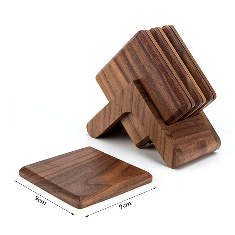 6Pcs Wooden Coaster Set with Holder Square Wood Coasters for Drinks Tea Coffee Cup Mats Mug Coaster Placemats Table Accessories