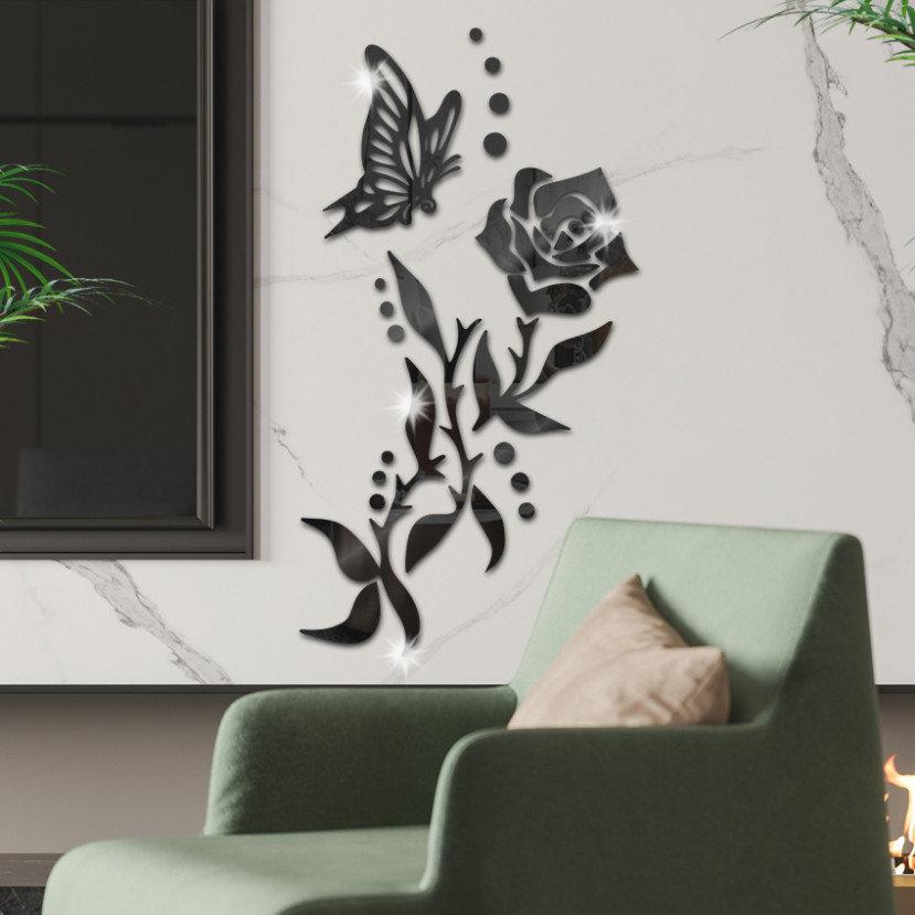 Adesivo Specchio Acrilico Farfalla Rosa 3D per Decorazione Soggiorno, Camera da Letto, Bagno