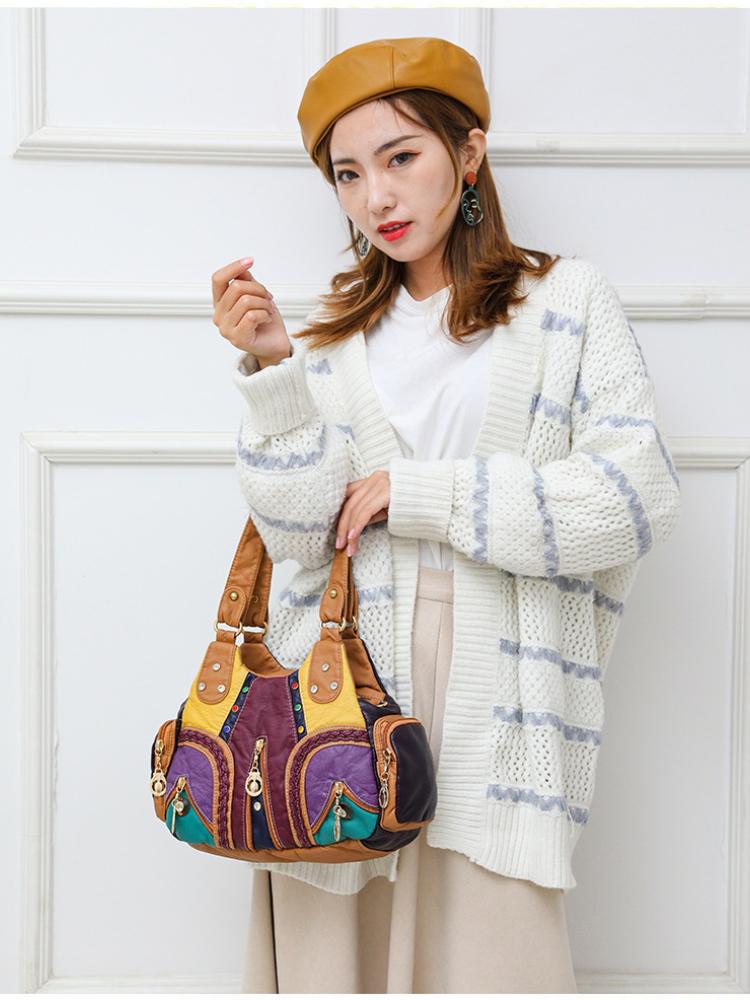 Retro Fashion Multifunctional Handbag with Rivet Decoration, Single Shoulder Diagonal Cross Women's Handbag