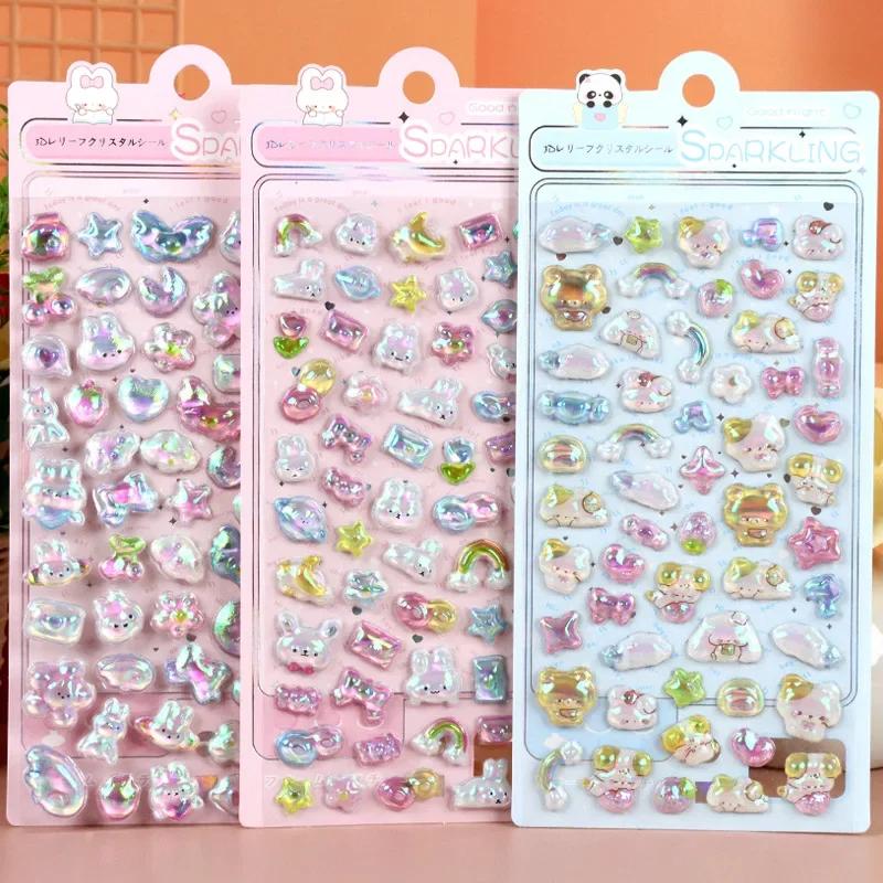 4PCS Cartoon 3D Relief Water Drop Stickers Adorable plus Enjoyable Animals Rabbit Panda Stickers Diy Diary Stationery Stickers AA