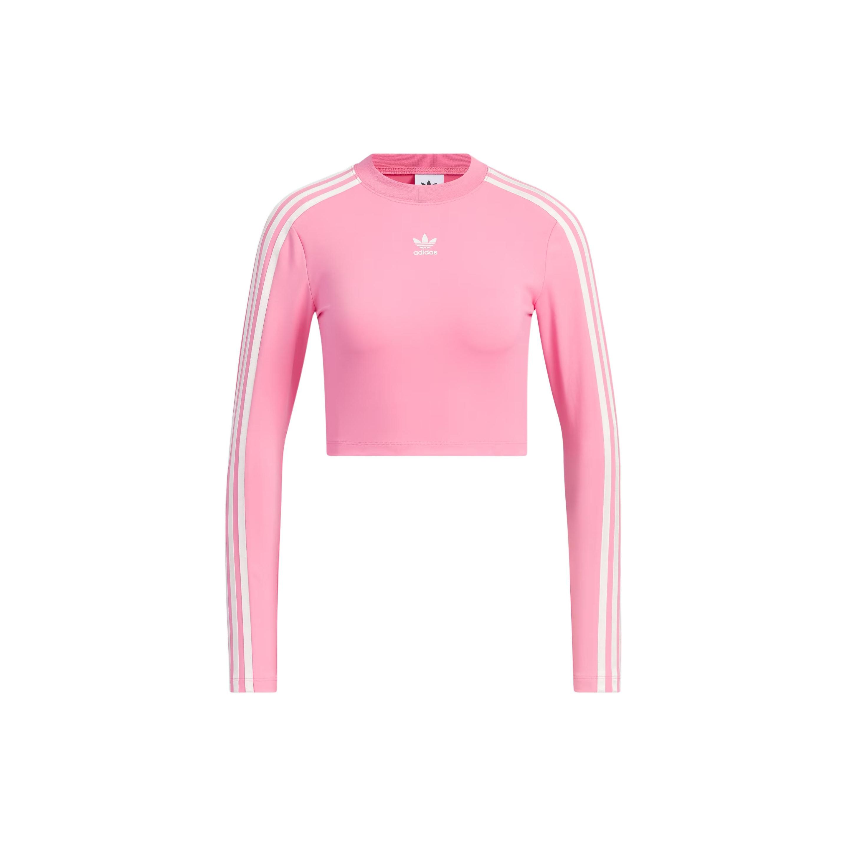 

adidas Originals Women s Adicolor Classics 3-Stripes Cropped Long Sleeve Top Pink White Women JE6045 XS