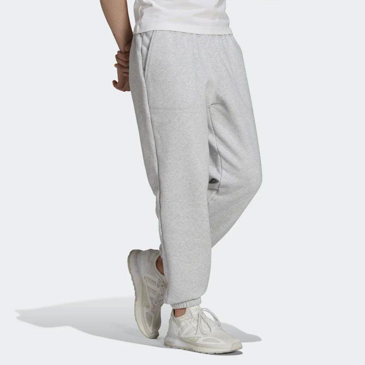 Adidas Embroidered Logo Solid Color Mid Rise Loose Fit Fleece Lined Cuffed Pants Knitted Sweatpants Men's Gray HG8087