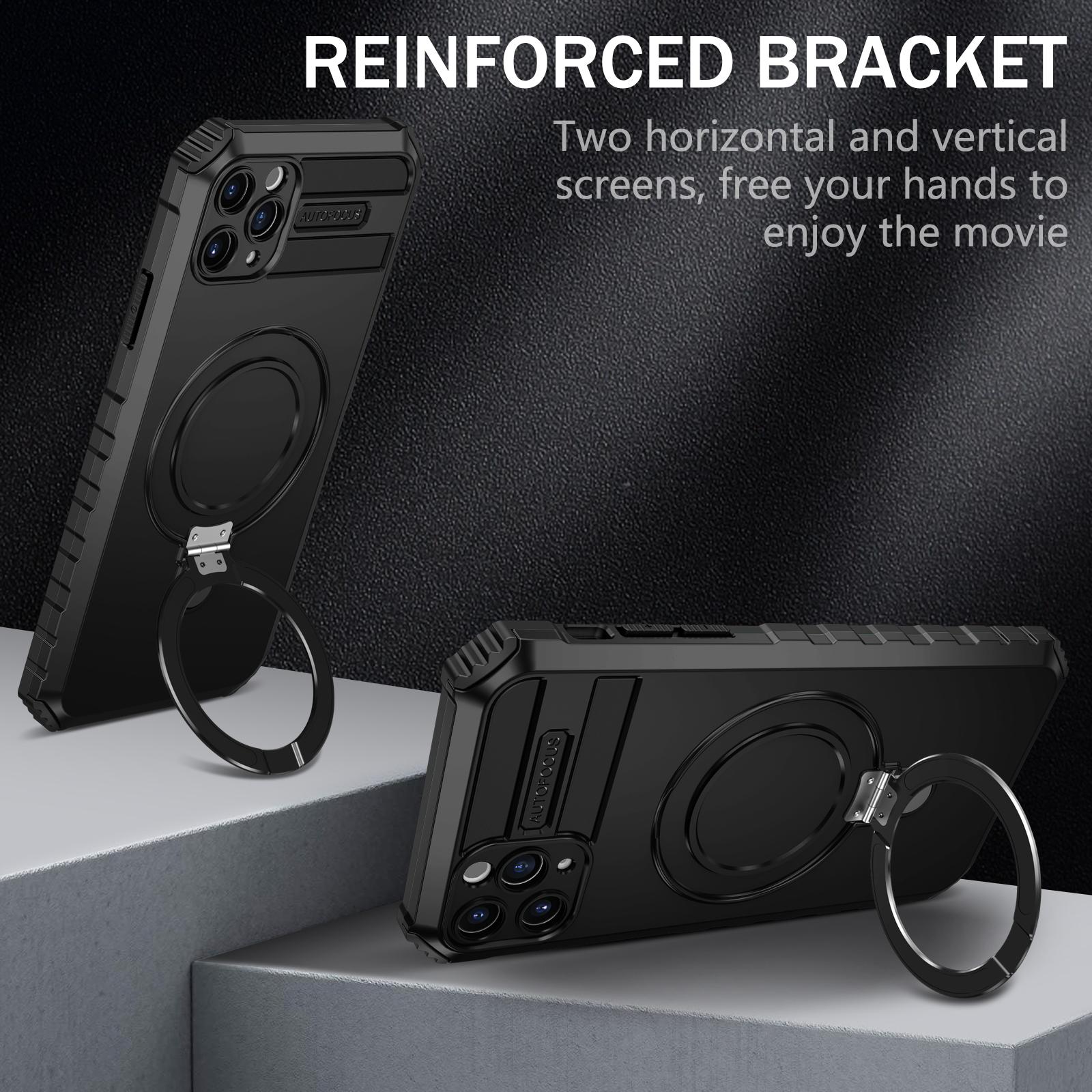

For iPhone 11 Pro Case Magnetic PC+TPU Phone Cover with Ring Kickstand Black