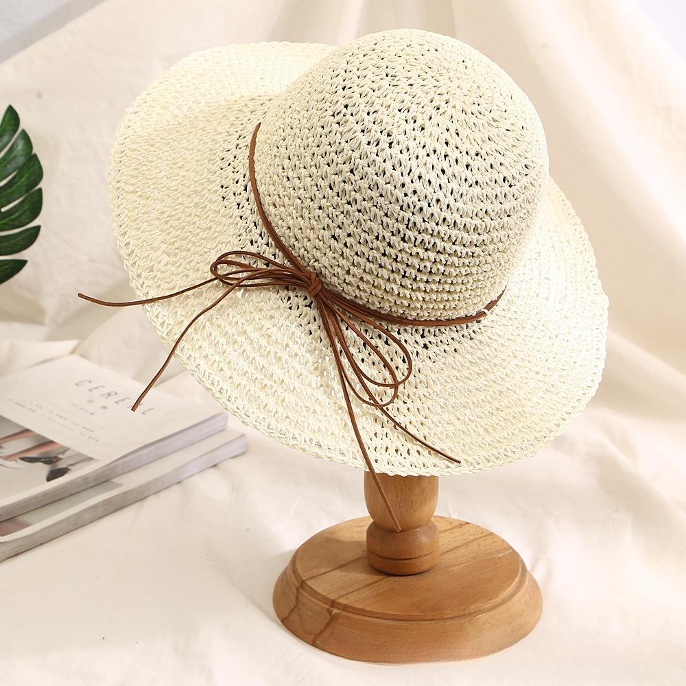 New Holiday Sle Beach Fisherman Hat Seaside Sun Protection Sun Hat Large Brim Bow Woven Straw Hat Women