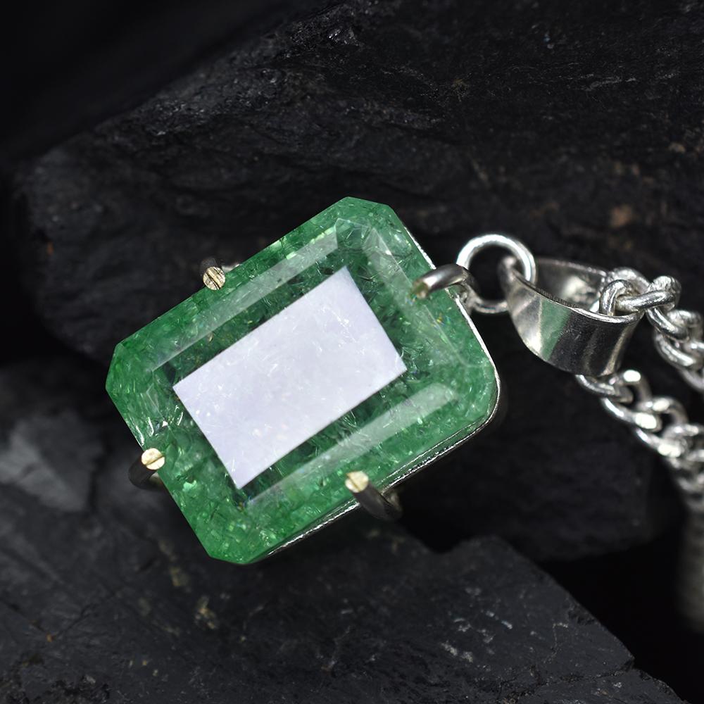 Zambian Green Emerald 66Ct Natural CERTIFIED 925 Sterling Silver Emerald Pendant MY.PD-164-NS